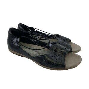 Earth Camellia Nauset Sandal Flat Slip On Open Toe Black Leather Womens 9.5 M
